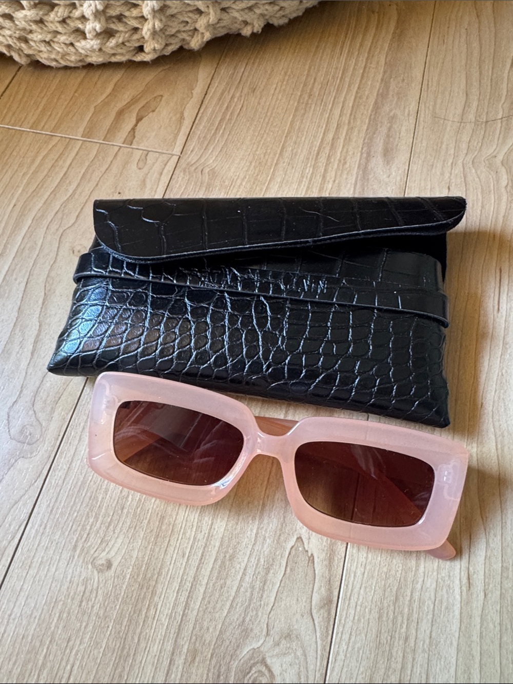 Peta + Jain Pink Rectangular Sunglasses with Black Croc Case